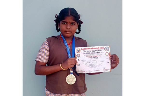 OUR STUDENT P.RAGAVARTHINY WON THE SILAMBAM COMPETITION. DT: 25.02.2022