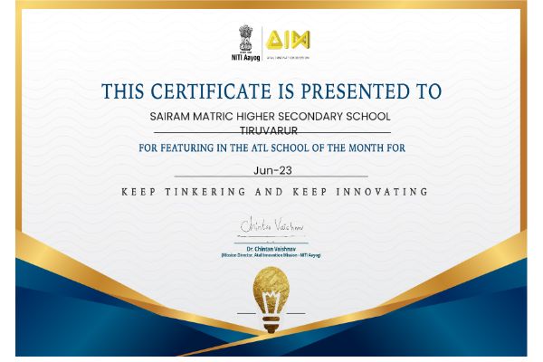 Our school ATL lab has been selected as ‘ATL month of June 2023’ among 10000 schools(all over India).